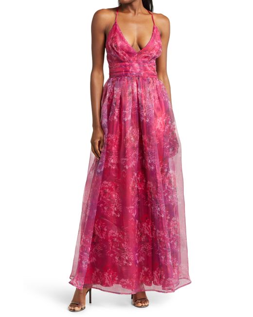Lulus Romance That Wows Floral Organza Gown in Red Lyst