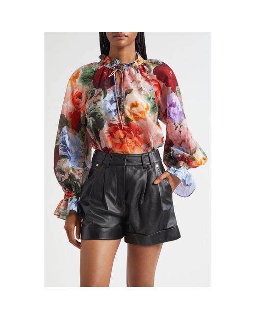 Alice + Olivia Multicolor Norah Ruffle Cotton & Silk Peasant Top