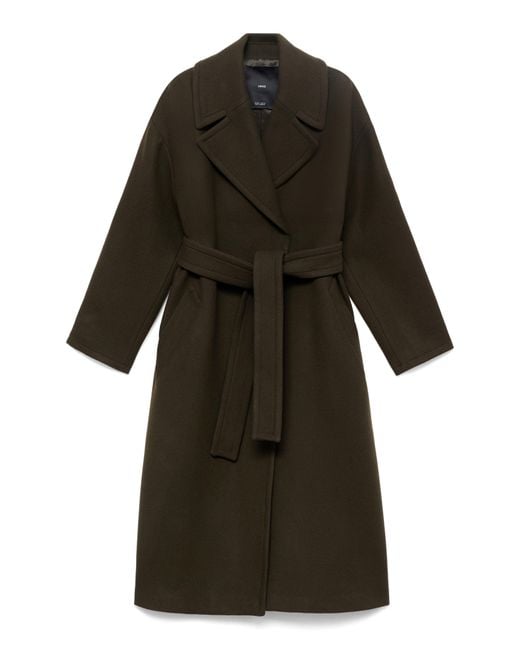 Mango Black Belted Wool Blend Coat