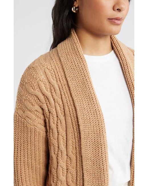 Caslon White Cable Longline Open Front Cardigan