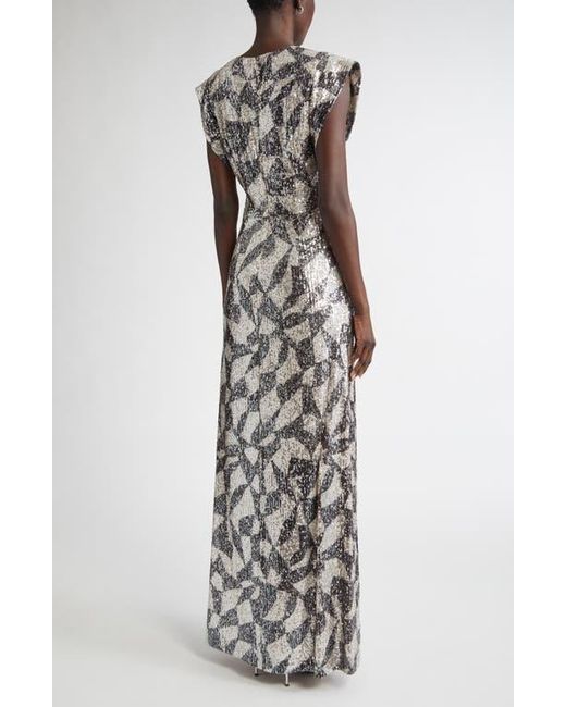 St. John White Cubist Sequin Gown
