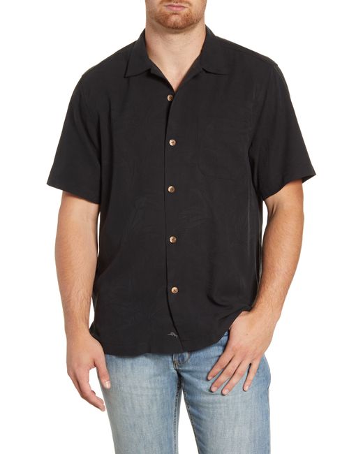 Tommy Bahama Black Al Fresco Tropics Classic Fit Short Sleeve Silk Button-up Shirt for men
