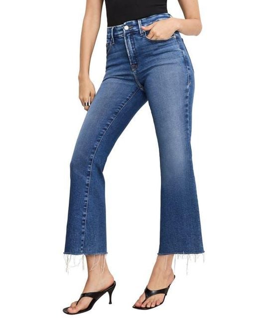 GOOD AMERICAN Blue Soft Tech Good Legs Raw Hem Crop Mini Bootcut Jeans