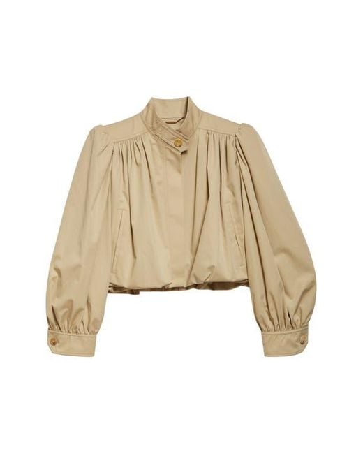 Chloé Natural Puff Sleeve Gathered Cotton Gabardine Crop Jacket