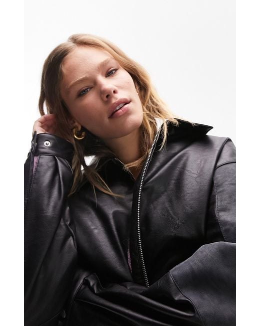 Zipper Yesstyle Jackets MRCYC Collared Faux Leather Zip-Up Jacket