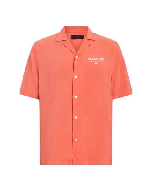 AllSaints Orange Access Short Sleeve Graphic Camp Shirt for men