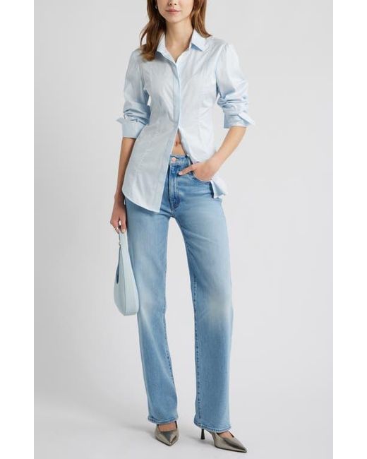 Open Edit Blue Seam Detail Split Back Stretch Cotton Poplin Shirt