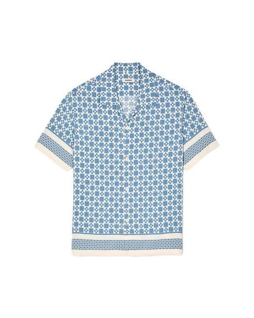 Sandro Blue Square Cross Motif Flowing Blouse for men