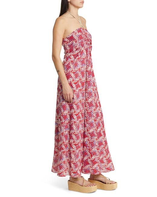 Xirena Red Xírena Maya Floral Halter Neck Cotton Maxi Dress