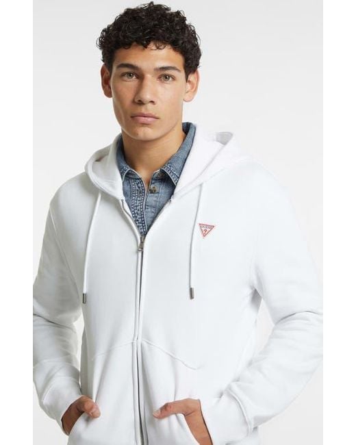 Guess White Mini Triangle Zip Hoodie for men