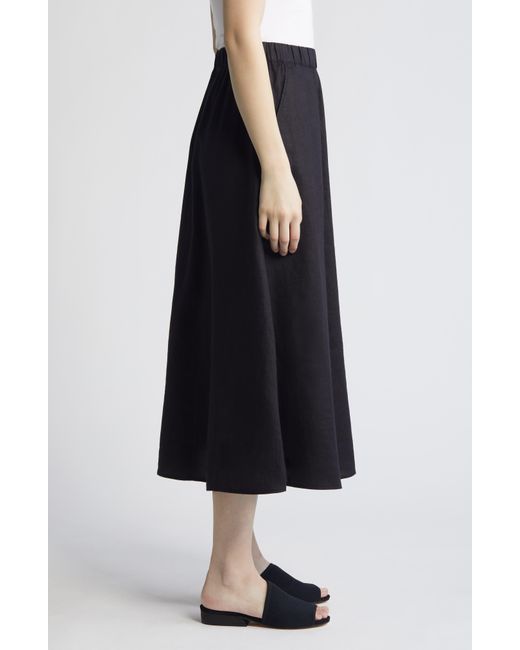 Eileen Fisher Black A-line Organic Linen Midi Skirt