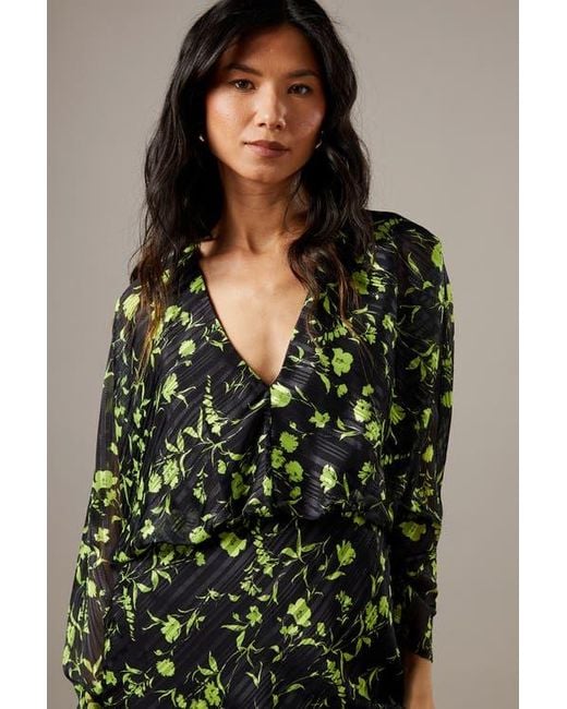 Warehouse Green Shadow Stripe Batwing Midi Dress