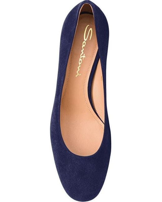 Santoni Blue Suede Low-Heel Pump