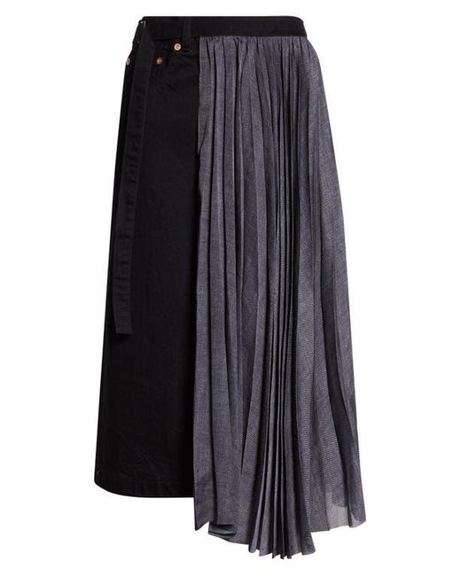 Sacai Black Mixed Media Midi Skirt