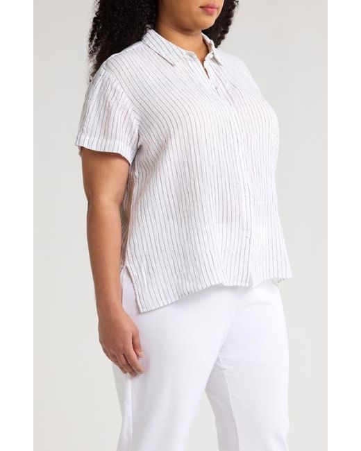 Eileen Fisher White Stripe Organic Linen Button-Up Shirt