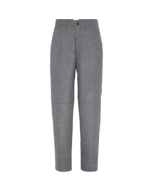Brunello Cucinelli Gray Virgin Wool Flannel Trousers for men