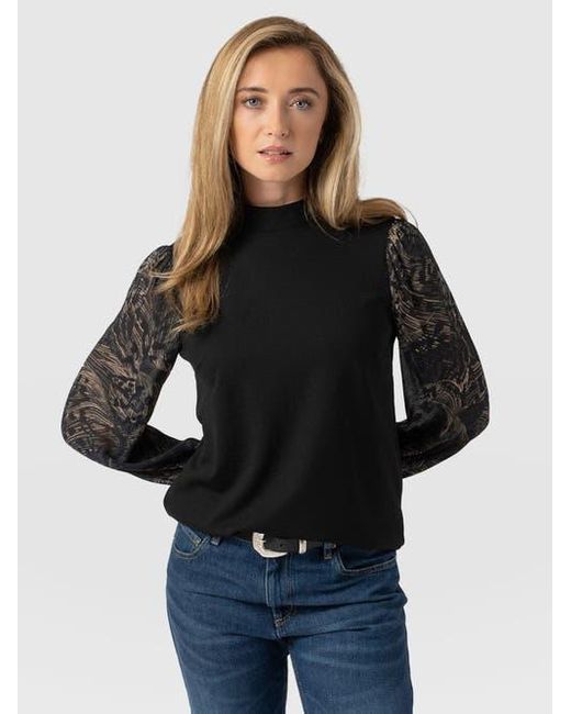 Saint + Sofia Black Penny Puff Sleeve Long Sleeve Top