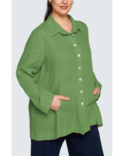 Luukaa Green Phalia Solid Linen Shirt
