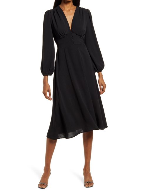 Fraiche By J Black Empire Waist Long Sleeve Midi Dress