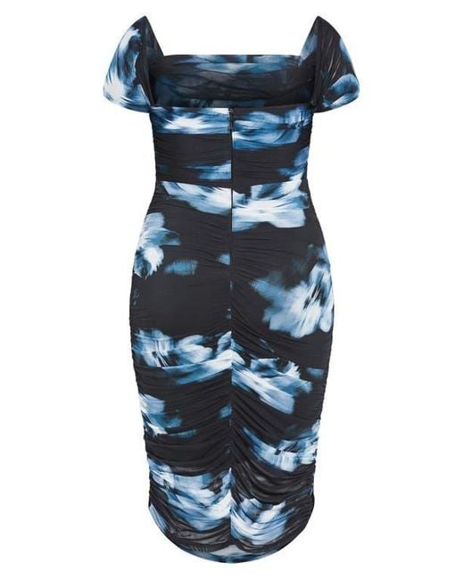 City Chic Blue Floral Print Off The Shoulder Dress