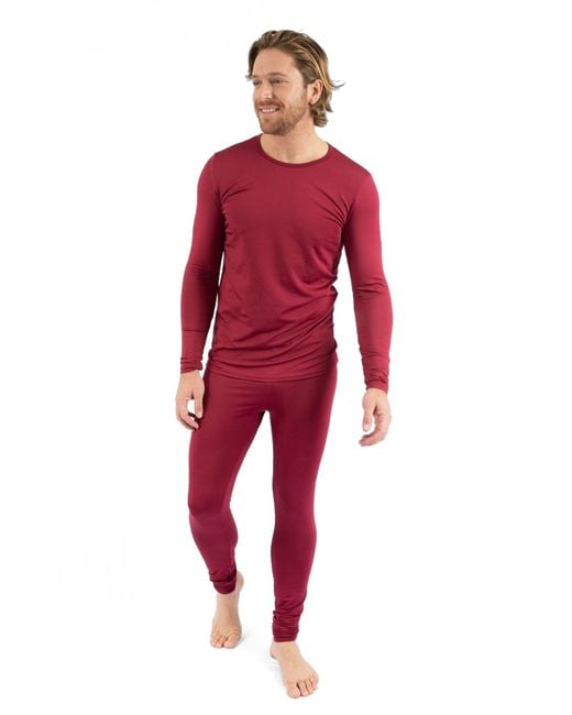 Leveret Red Two-Piece Thermal Long Sleeve Solid Pajamas for men