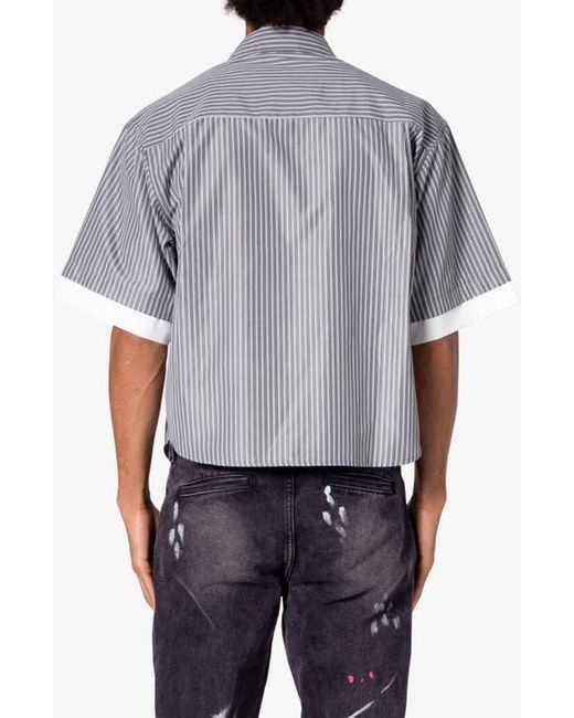 MNML Gray Oversize Stripe Short Sleeve Button-Up Shirt for men