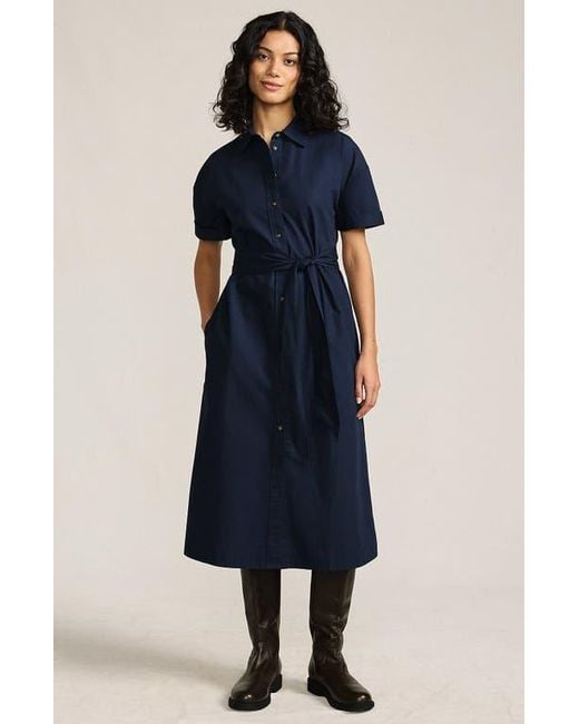 Lands' End Cotton Poplin Button Front Dress in Blue | Lyst