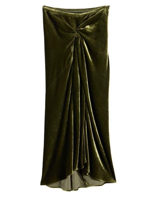 Dries Van Noten Black Smila Twist Front Velvet Midi Skirt