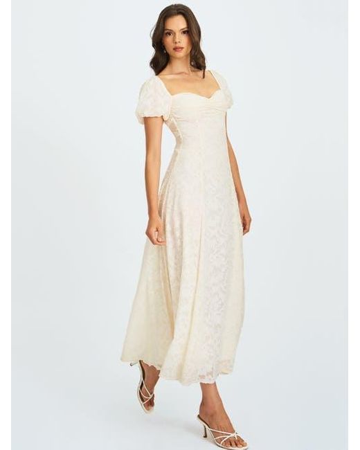 Miss Circle White Pandora Bubble Sleeve Backless Maxi Dress
