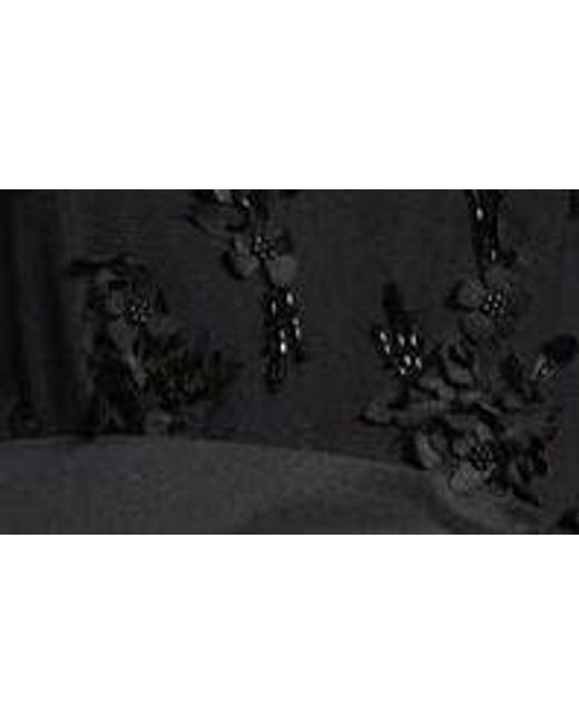 Pisarro Nights Black 3d Floral Bodice Beaded Gown