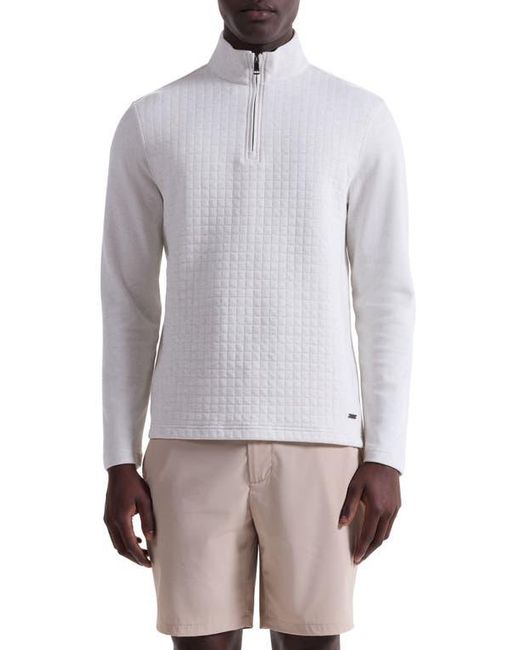 Bugatchi Gray Waffle Quarter Zip Cotton Blend Pullover for men
