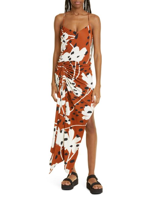 Monse Multicolor Ruched Floral Print Asymmetric Jersey Dress