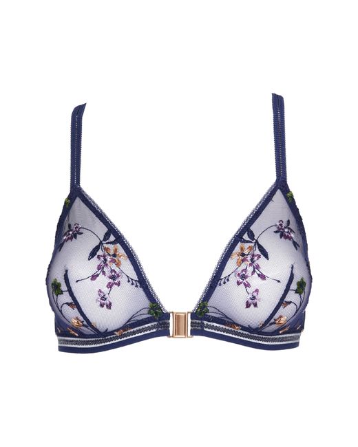 Huit Blue Insouciante Embroidered Mesh Bra