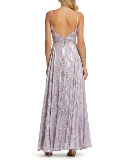 Mac Duggal Purple Braided Strap Ruched Top Maxi Gown