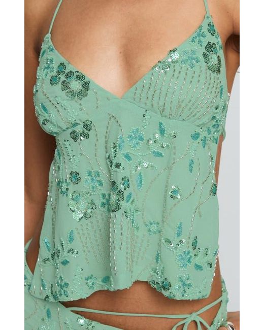 Princess Polly Women's Green What A Coincidence Sequin Beaded Open Back Halter Top Princess Polly Women's Green What A Coincidence Sequin Beaded Open Back Halter Top