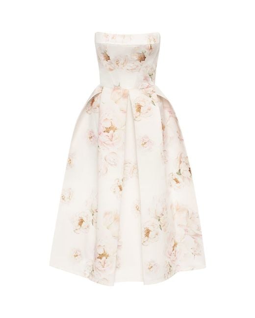 Millà Natural Strapless Midi Corset Dress With A Floral Print