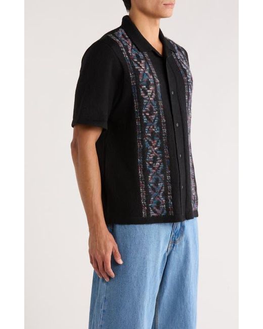 Vans Black Wheeler Geo Pattern Short Sleeve Camp Collar Cardigan for men