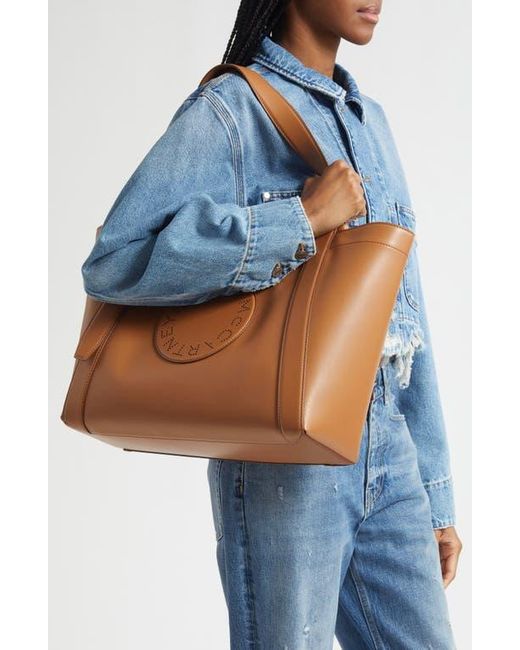 Stella McCartney Brown Biker Perforated Logo Faux Leather Tote