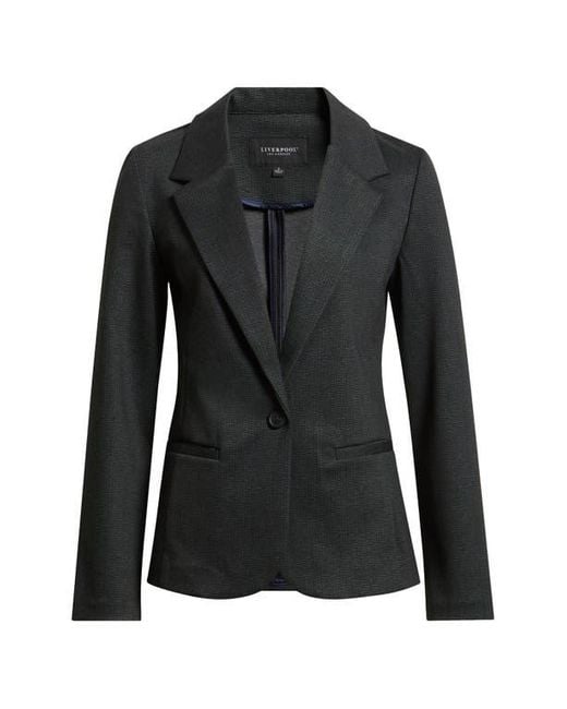 Liverpool Los Angeles Black Herringbone Fitted One-Button Blazer