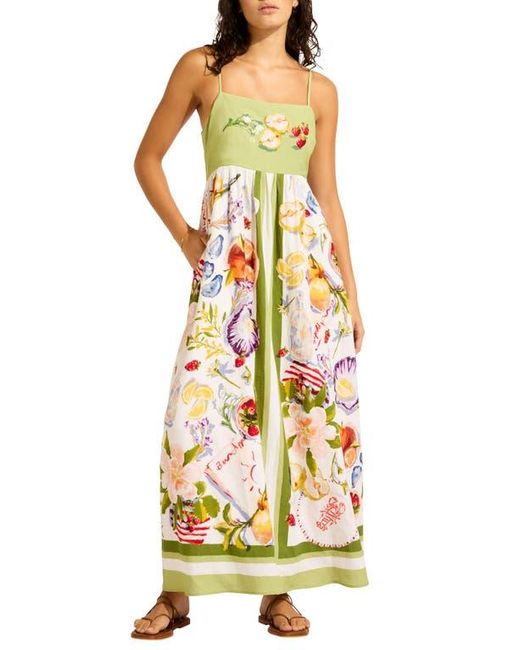 Seafolly Riviera Coast Linen Blend Cover-Up Maxi Dress in Yellow | Lyst