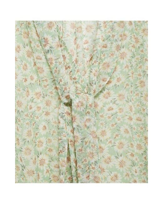Mango Gray Belle Floral Chiffon Tie Neck Top
