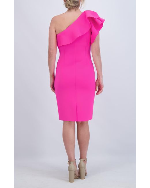 Eliza J Pink One-shoulder Ruffle Neck Midi Dress