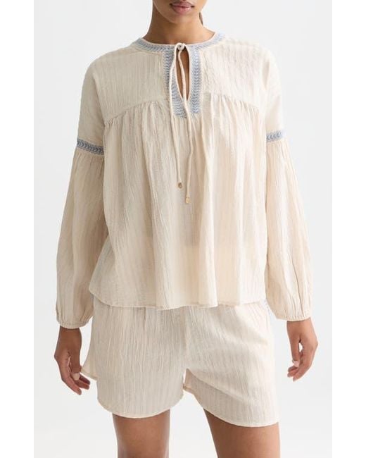 Scotch & Soda Women's Natural Embroidered Cotton Crepe Top