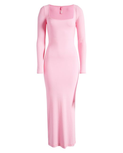 Skims Soft Lounge Long Sleeve Dress in Pink