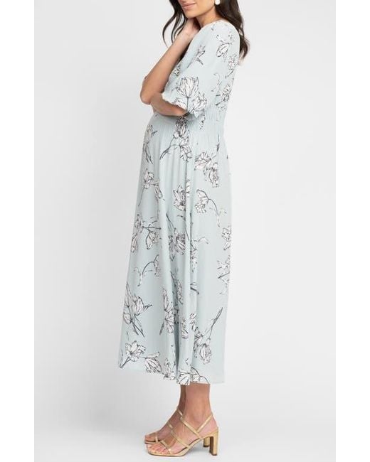 Seraphine Floral Smocked Waist Midi Maternity Dress in White | Lyst