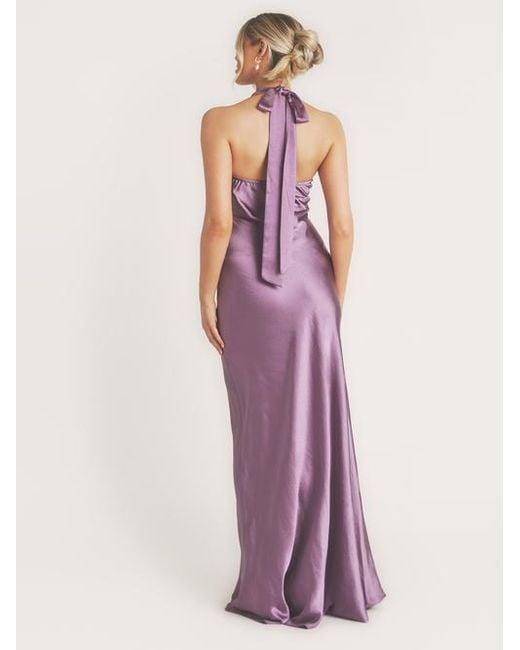 Six Stories Pink Racer Neck Satin Bridesmaid Dress