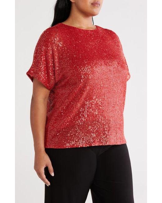 Anne Klein Red Dolman Sleeve Sequin Top