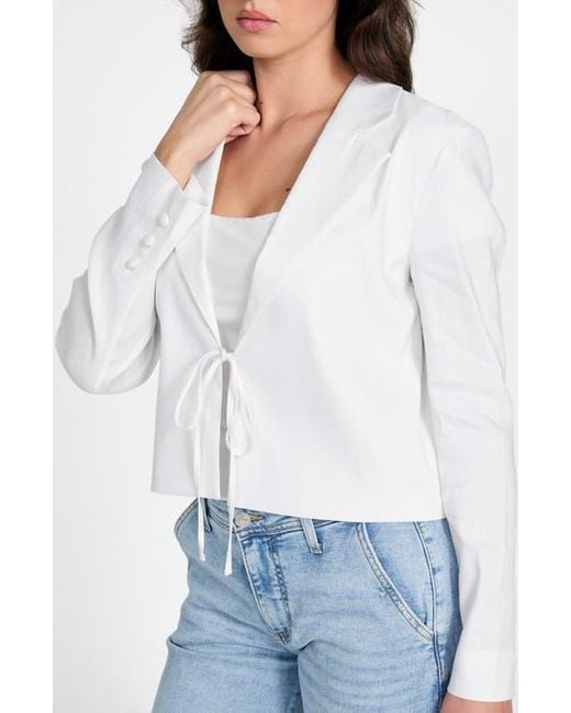 Guess White Linden Tie Front Linen Blend Crop Blazer