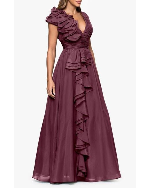 Xscape Evenings Purple Ruffle Organza Gown