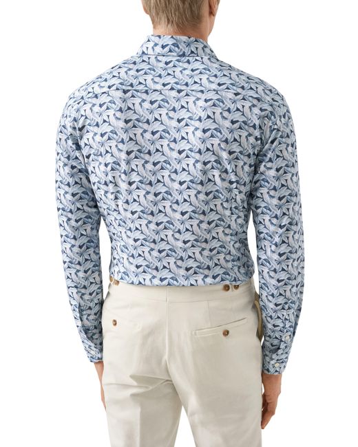 Eton of Sweden Blue Slim Fit 4flex Leaf Print Dress Shirt for men
